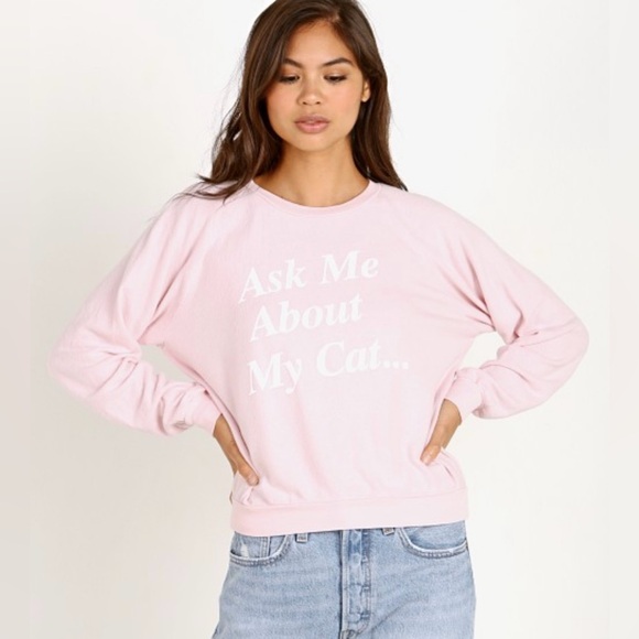 Wildfox Tops - Wildfox Babydoll Pink “Ask Me About My Cat” Sweatshirt NWT